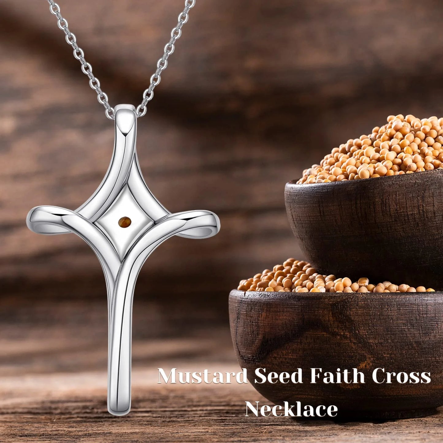 Mustard Seed Faith Cross Necklace 925 Sterling Silver Faith Hope Love Pendant Necklace Inspirational Religious Necklace Christian Faith Jewelry Gift for Women