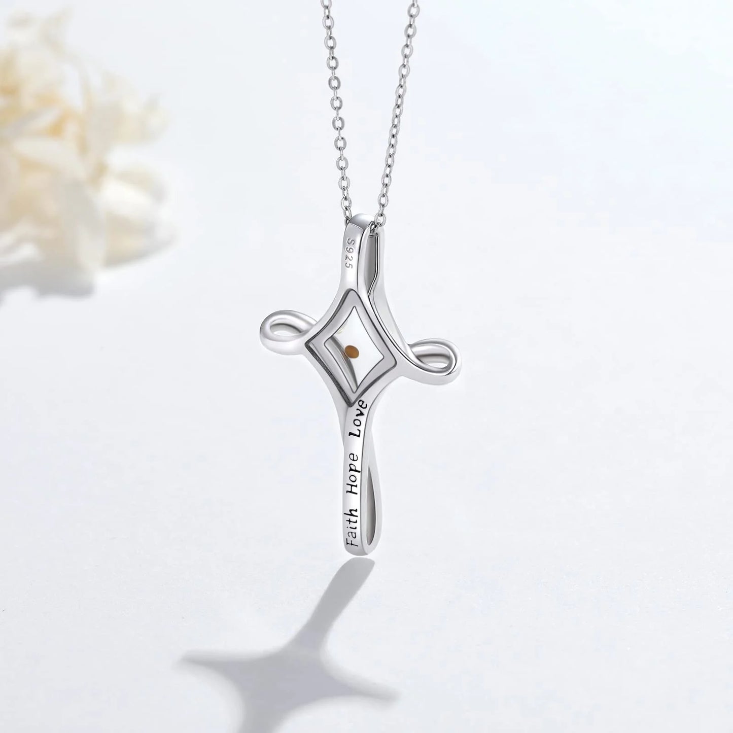 Mustard Seed Faith Cross Necklace 925 Sterling Silver Faith Hope Love Pendant Necklace Inspirational Religious Necklace Christian Faith Jewelry Gift for Women