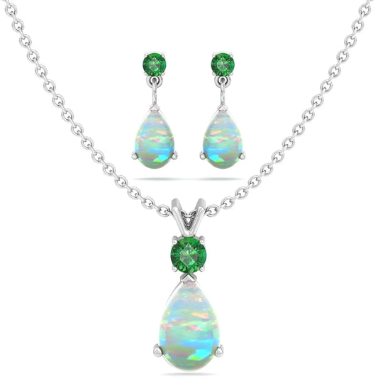 Jewelry Set for Women, Natural Pear Shaped 7X5Mm Amethyst and 3Mm Natural White Topaz Pendant Necklace and Matching Pear Shaped Amethyst and White Topaz Stud Earrings