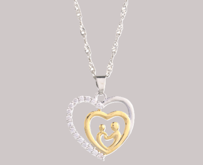 Mother and Child Necklace Pave Heart Pendant Necklace