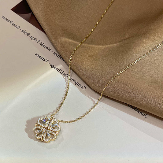 Charming Retro Heart-Shaped Four Leaf Clover Pendant Necklace - Perfect Gift for Women!
